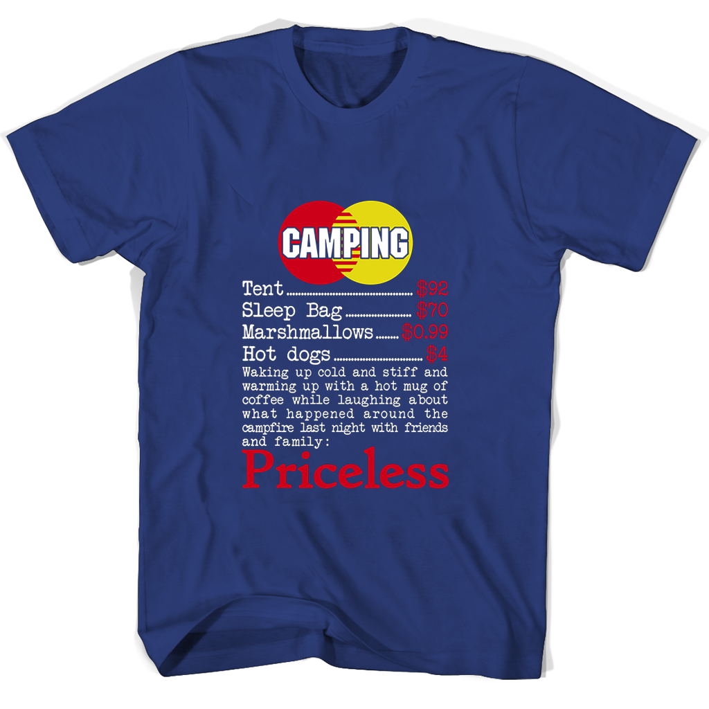 Camping Essentials: Tent, Sleep Bag, Marshmallows, Hot Dogs, T Shirts