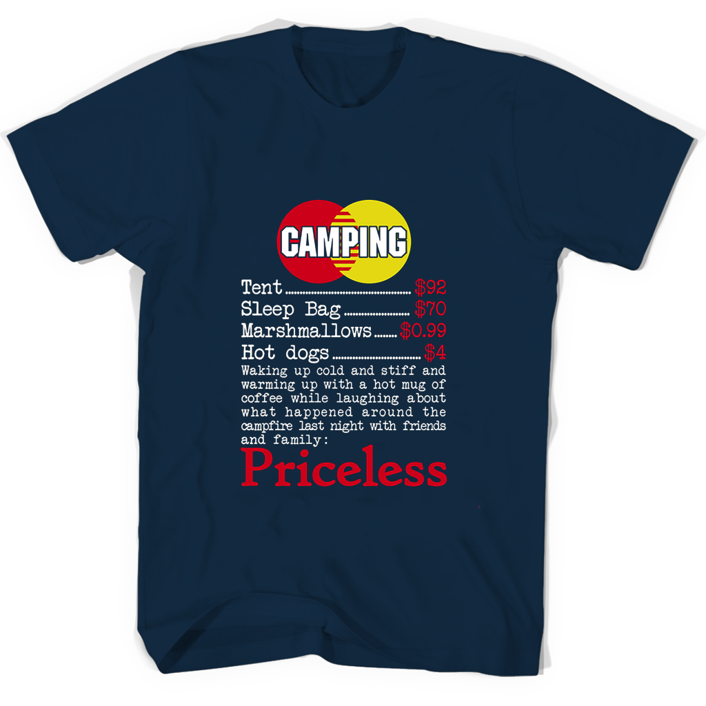 Camping Essentials: Tent, Sleep Bag, Marshmallows, Hot Dogs, T Shirts