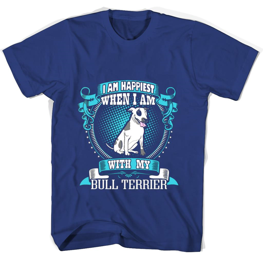 “I Am Happiest When I’m With My Bull Terrier T-Shirt: Show Your Love for Your Dog!” “I Am Happiest When I’m With My Bull Terrier T-Shirt: Show Your Love for Your Dog!”
