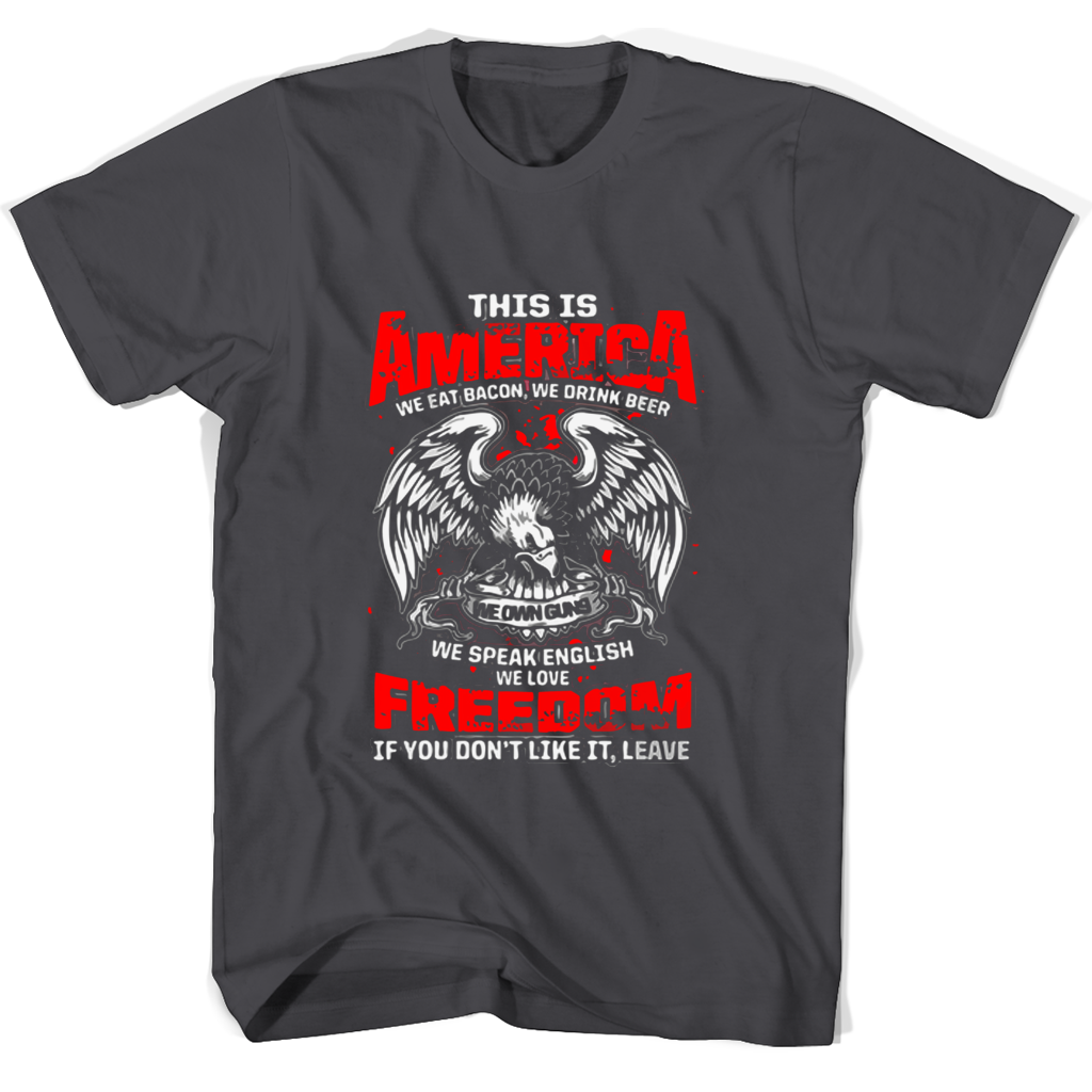 “Show Your Love for America with This Freedom T-Shirt – Bacon, Beer, and English!” “Show Your Love for America with This Freedom T-Shirt – Bacon, Beer, and English!”